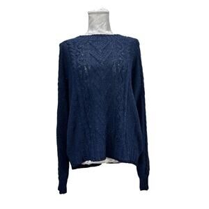 Vintage Open Weave Cable Knit Sweater Navy Fisherman Style Women’s L XL